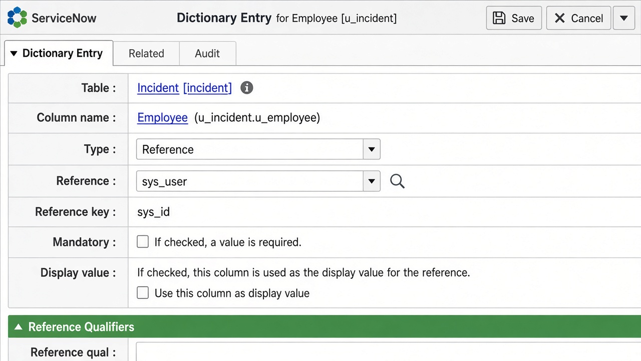 Dictionary — New Field / Column